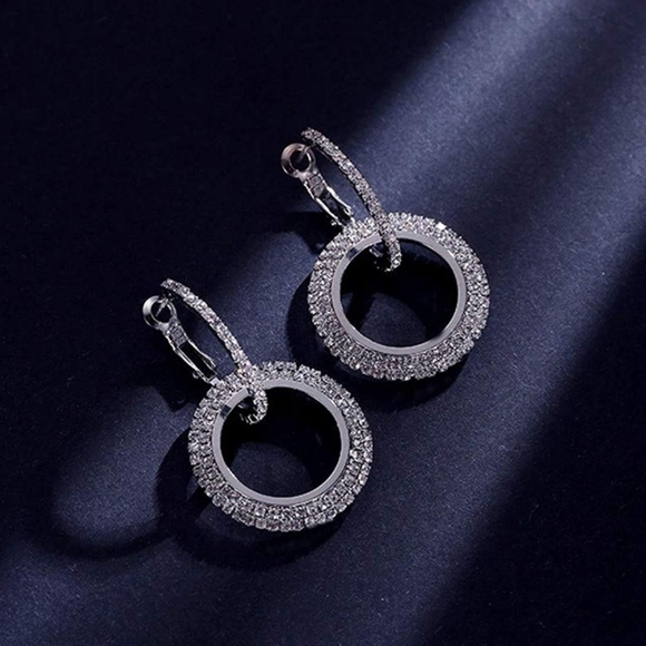 NEW Sparkle Circle CZ Silver Tone Earrings - Picture 2 of 7